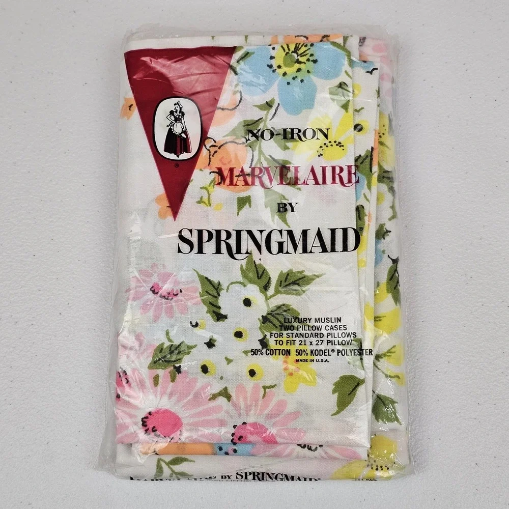 Vtg Springmaid Marvelaire Double Flat Sheet & 2 Pillowcases Multicolor Floral